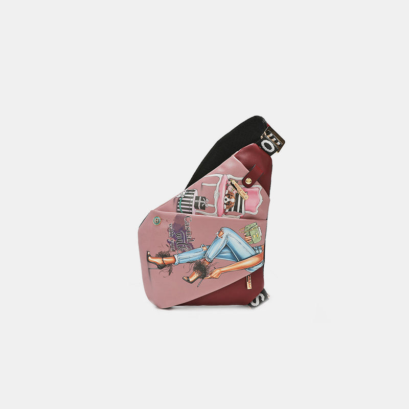 Colorful Kisses-Vegan Leather Leopard & Lip Pattern Crossbody Bag
