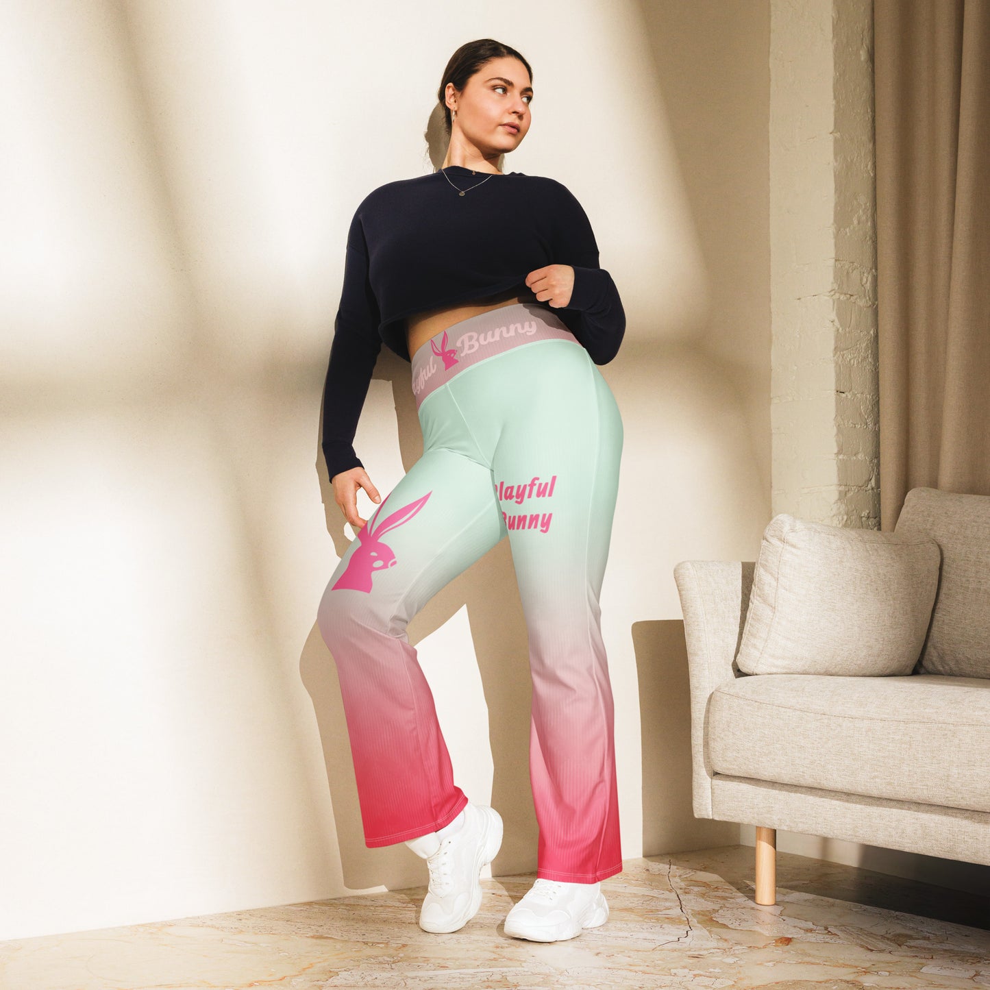 Playful Bunny-Pink Haze Flare leggings 2.0