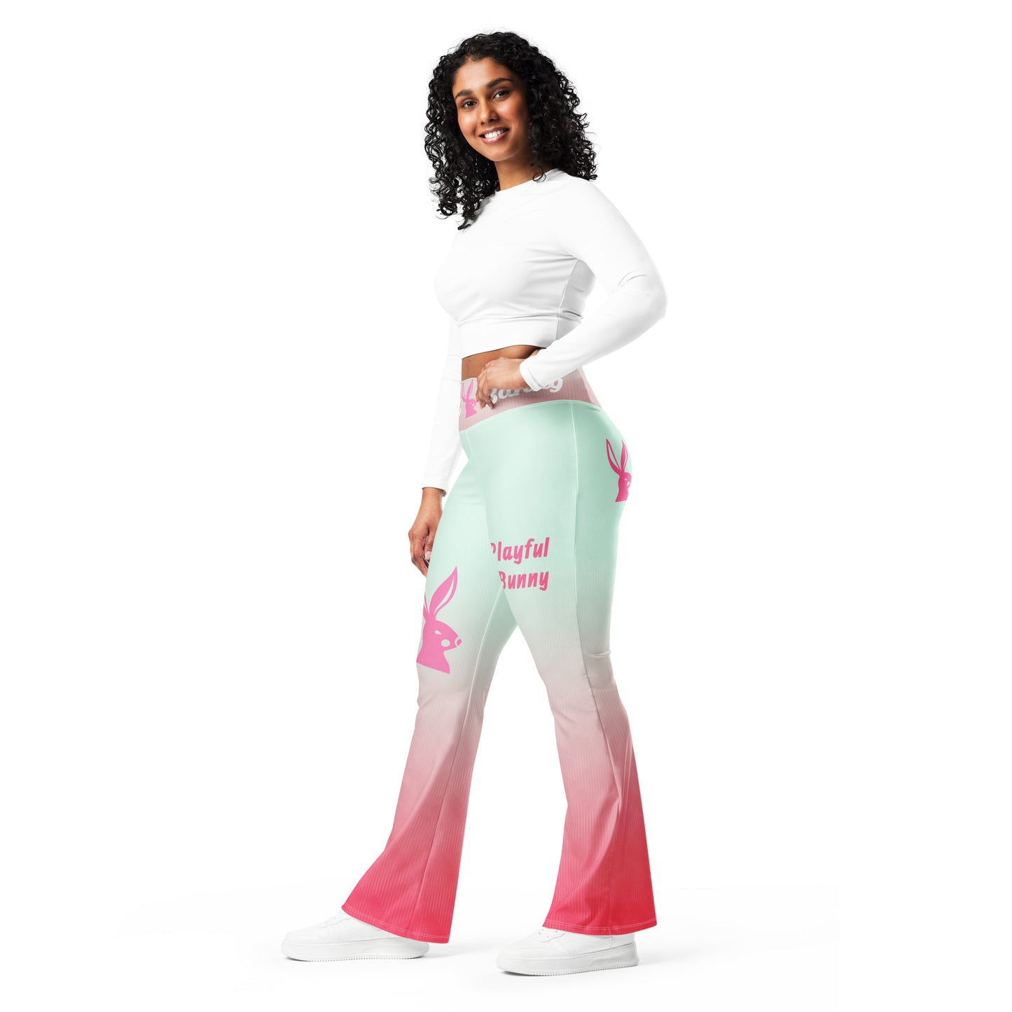 Playful Bunny-Pink Haze Flare leggings
