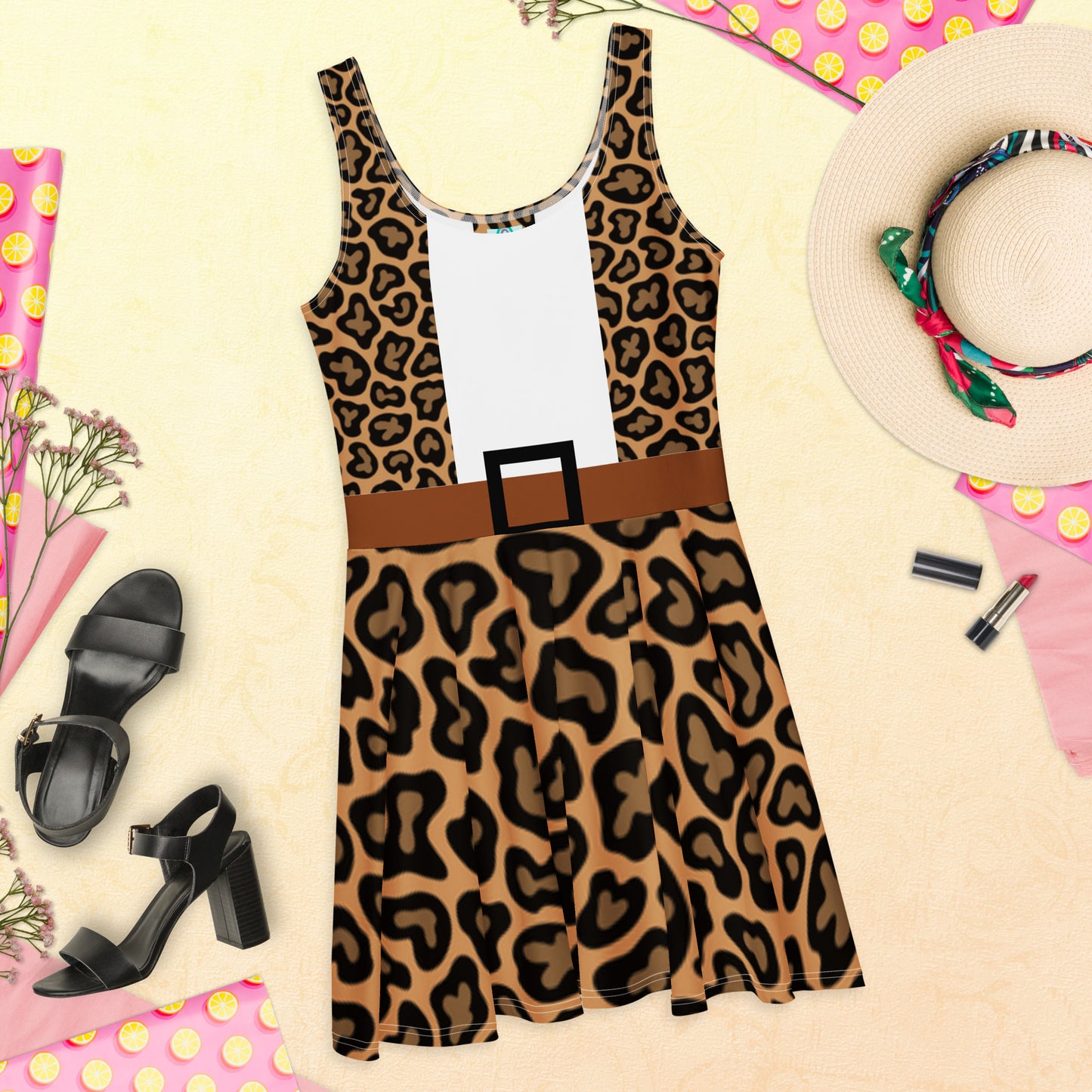 Cheetah Flare Dress-With Vest,Belt &Buckle Design