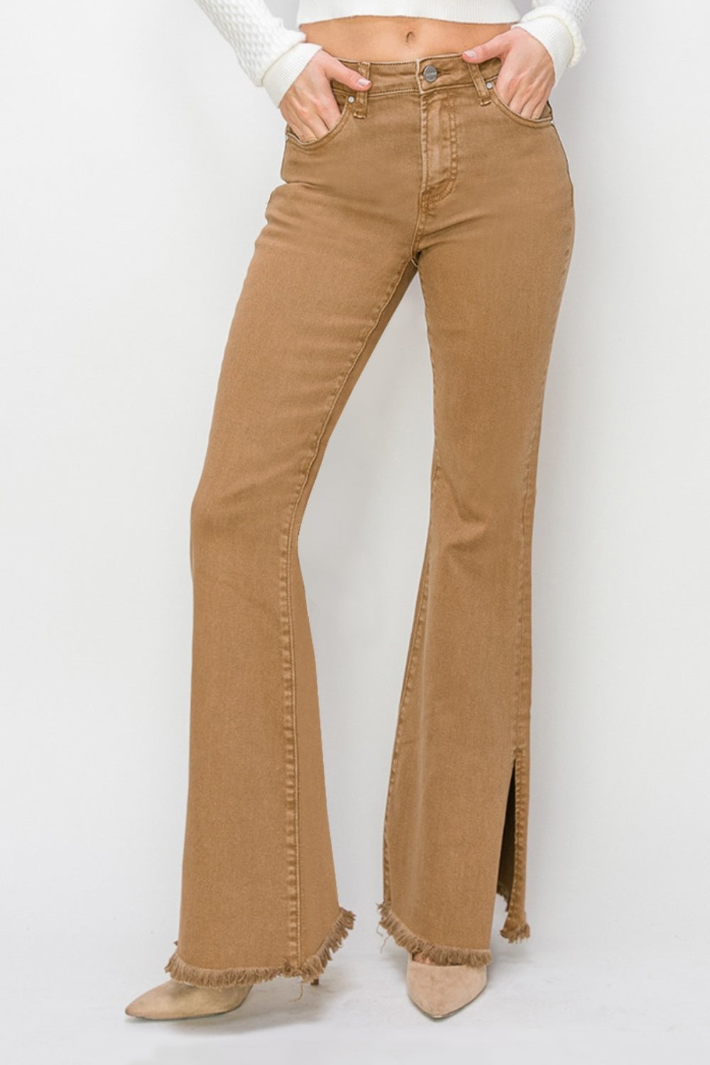 High fashion waisted tan jeans