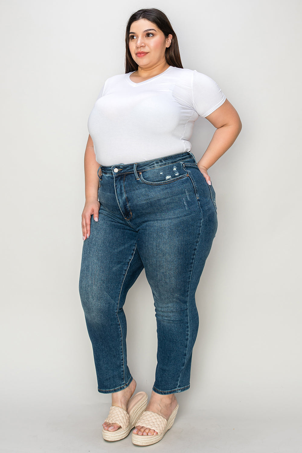 Medium Blue- Full Size Tummy Control High Waist Slim Jeans