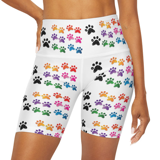 Pink Paws-High Waisted Shorts