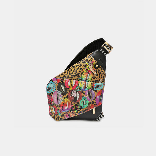 Colorful Kisses-Vegan Leather Leopard & Lip Pattern Crossbody Bag