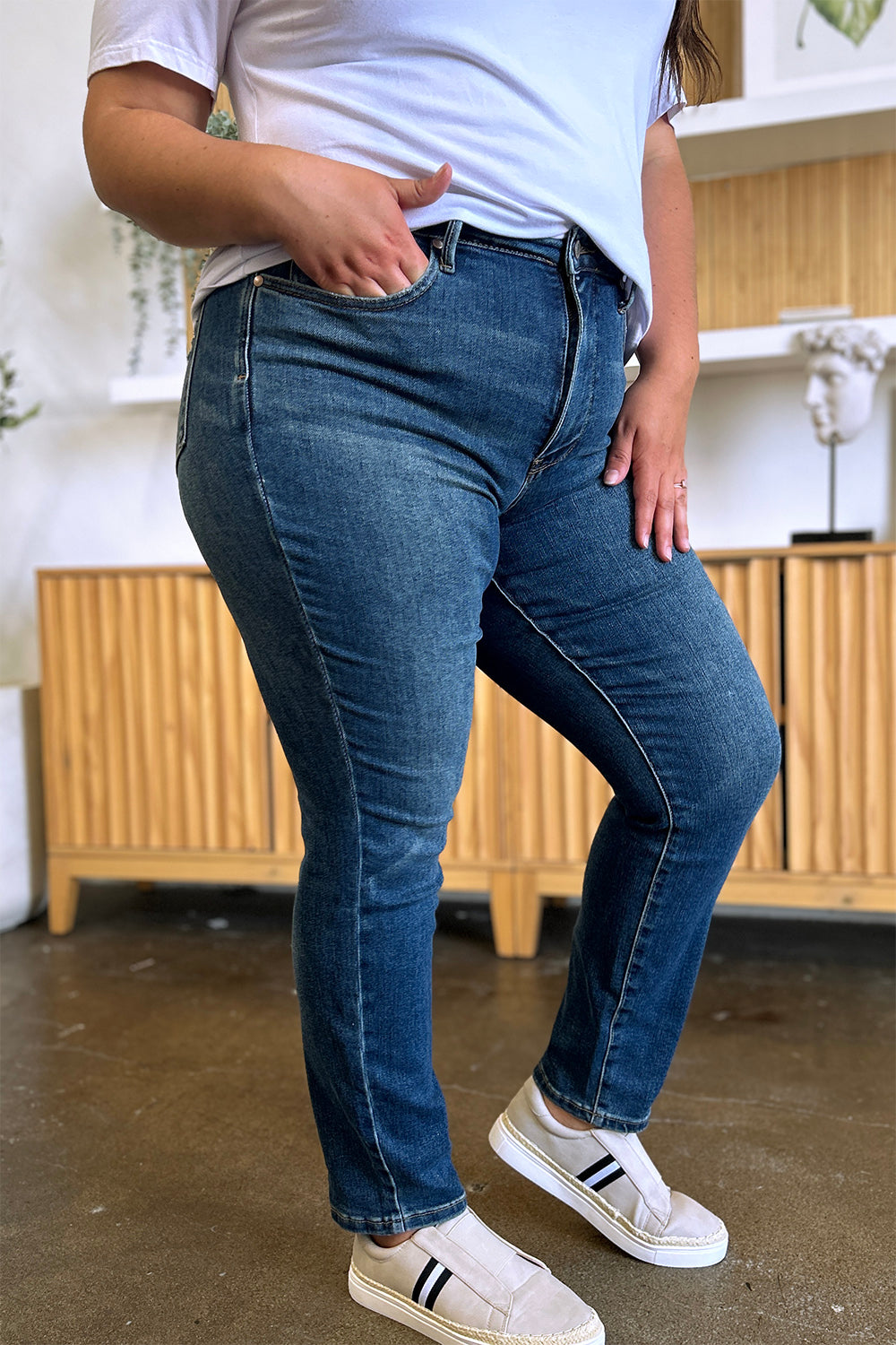 Medium Blue- Full Size Tummy Control High Waist Slim Jeans