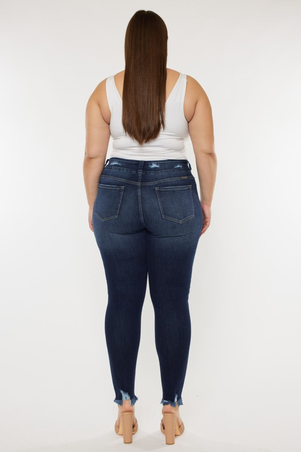 Deep Blue-Cat's Whiskers Raw Hem High Waist Jeans