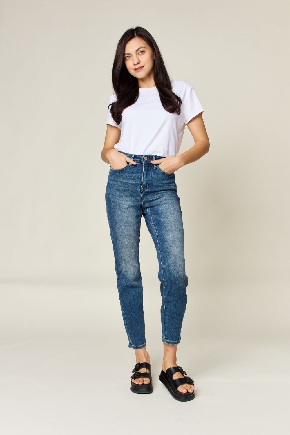 Medium Blue- Full Size Tummy Control High Waist Slim Jeans