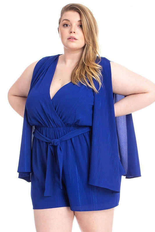 Royal Blue-Draped Open Sleeve Romper