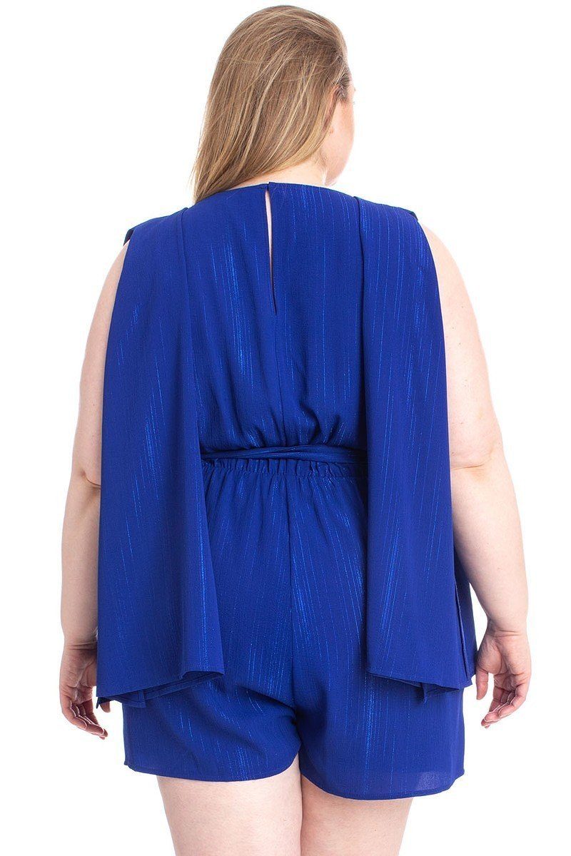 Royal Blue-Draped Open Sleeve Romper