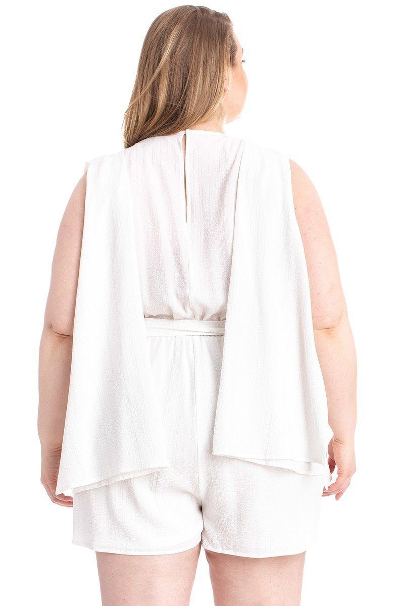 White Shimmer- Draped Open Sleeve Romper