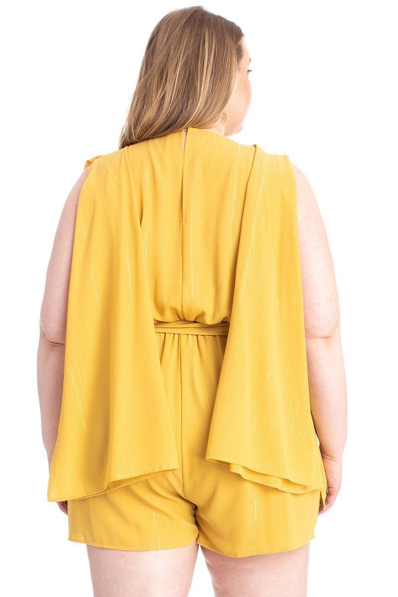 Honey Yellow-Draped Open Sleeve Romper