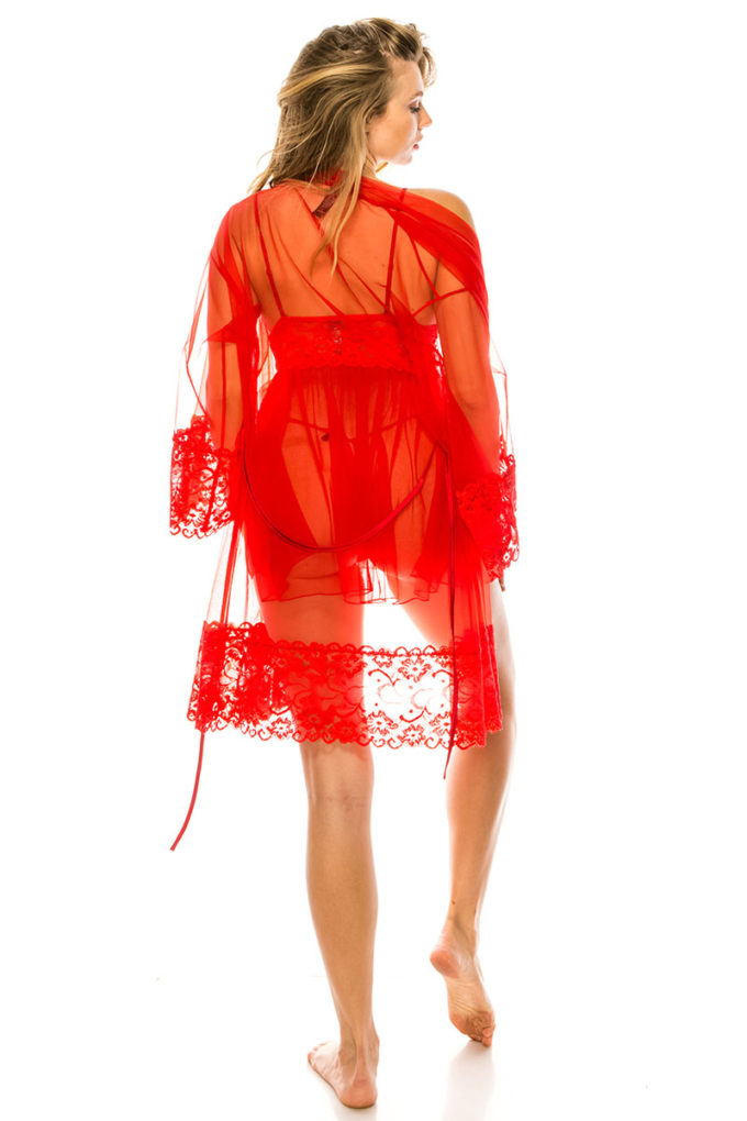 Spicy Red-3pc Mesh Robe Set