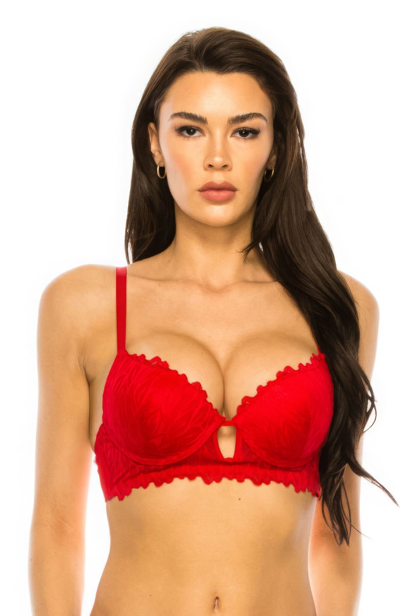 Spicy Red-Coverage Lace Trim Bra