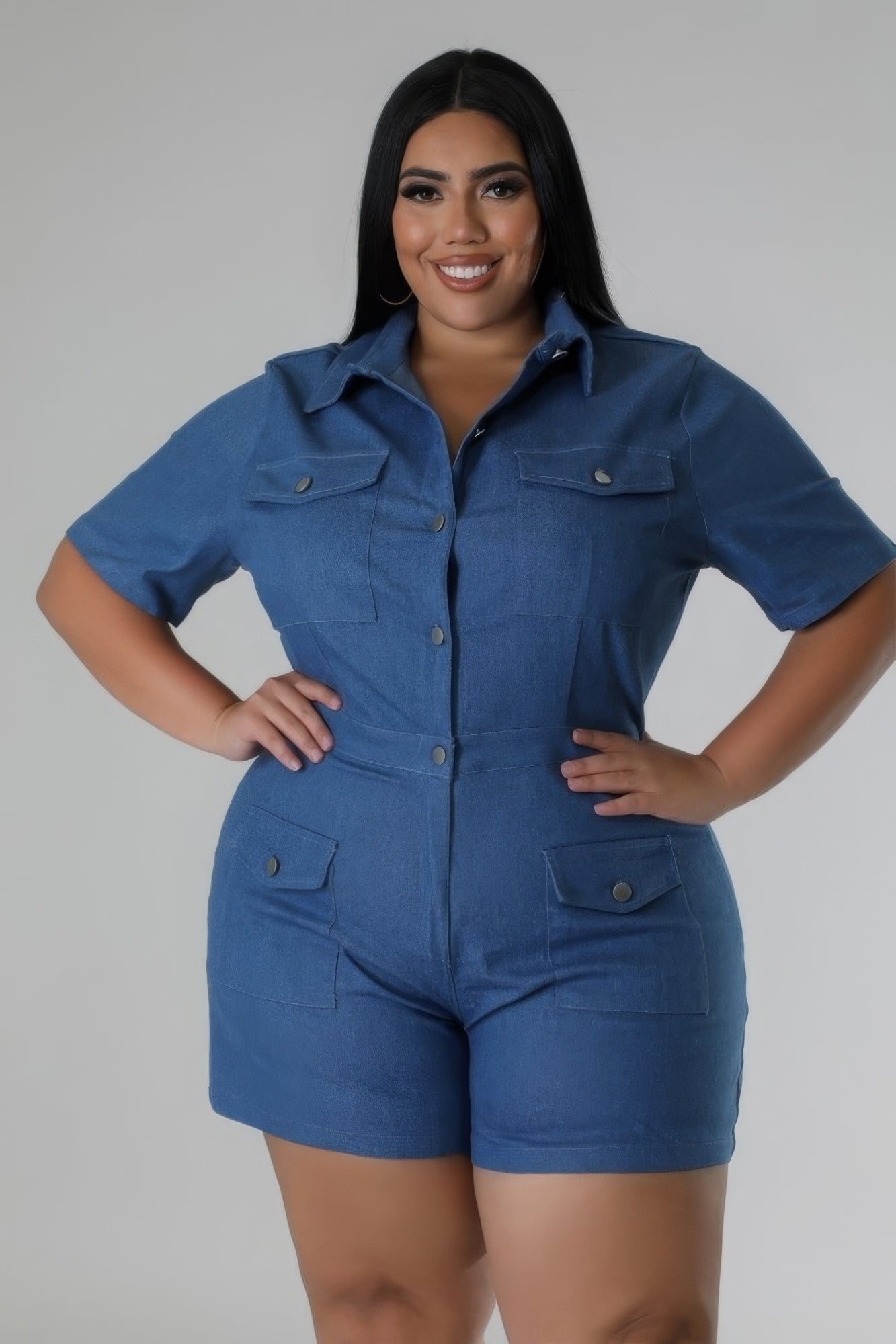 Denim Blue-Semistretch Romper