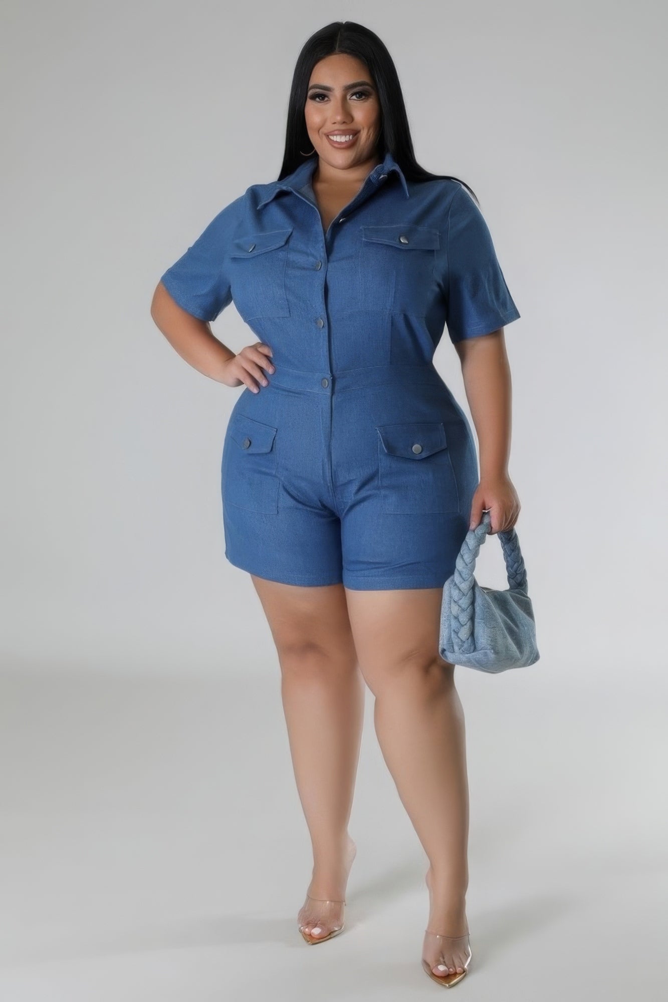 Denim Blue-Semistretch Romper