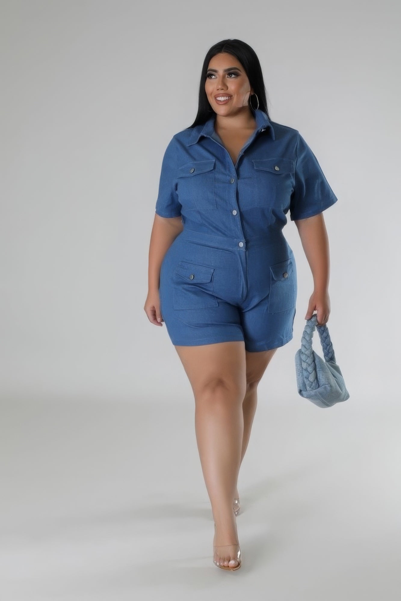 Denim Blue-Semistretch Romper