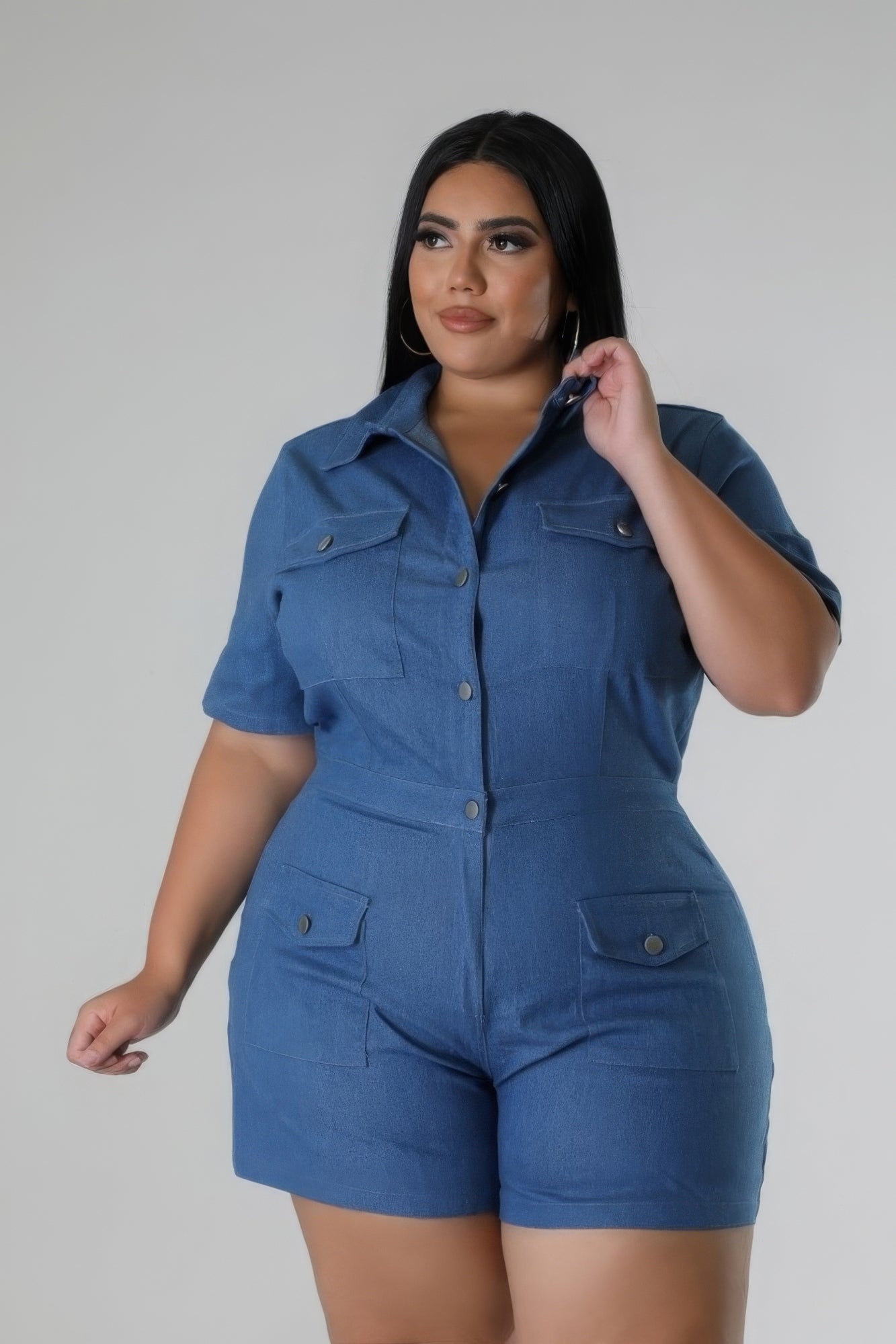 Denim Blue-Semistretch Romper