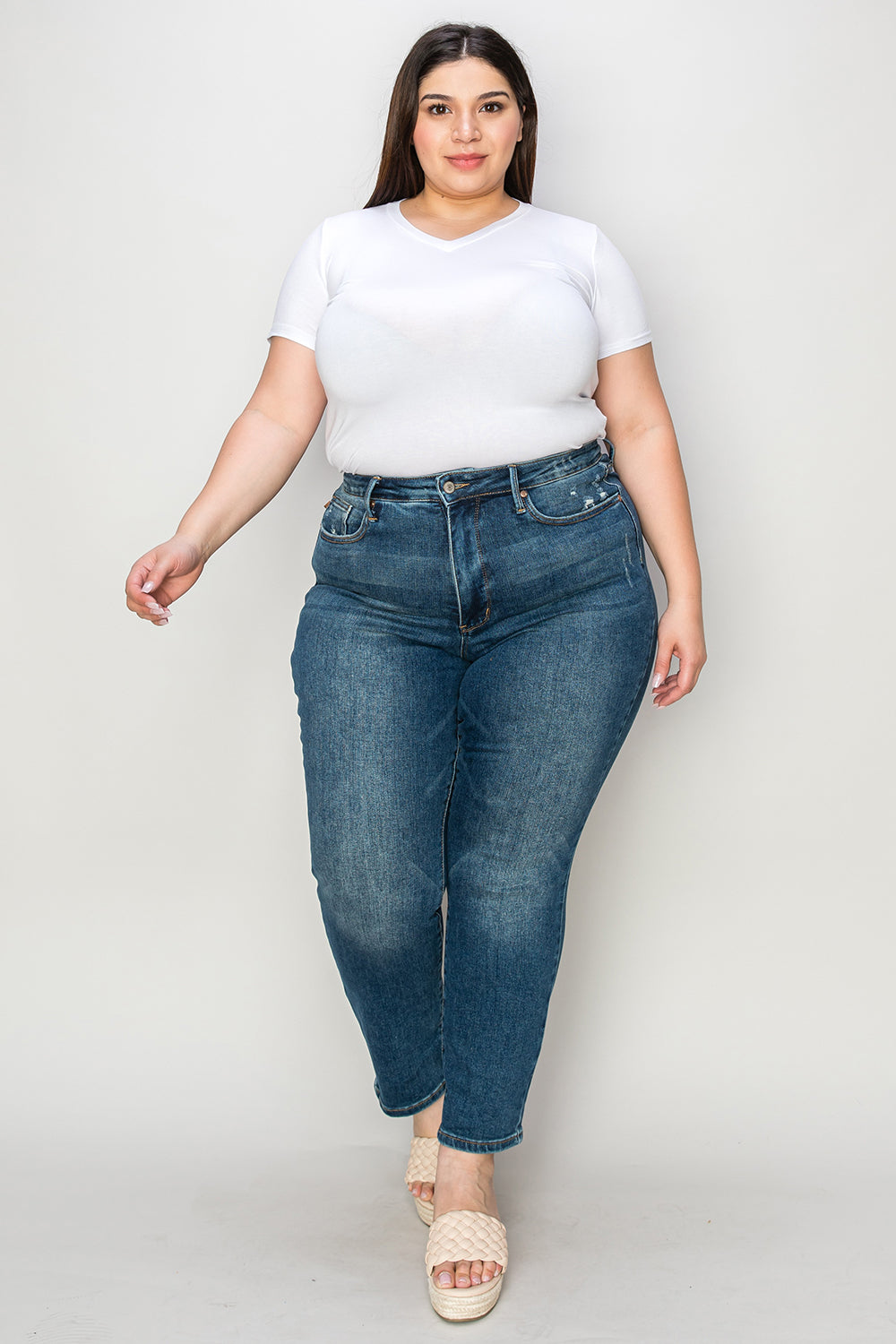 Medium Blue- Full Size Tummy Control High Waist Slim Jeans