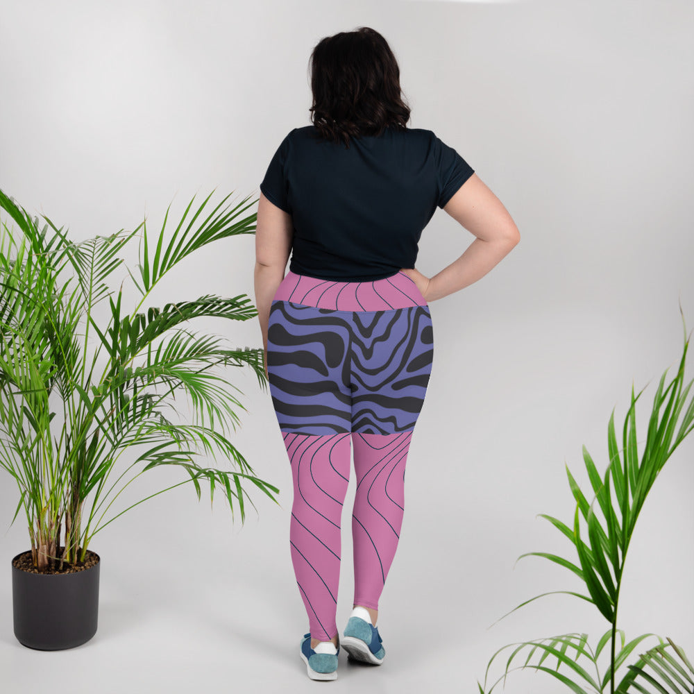 Pink&Purple Swirl Retro High Waist-Plus Size Leggings