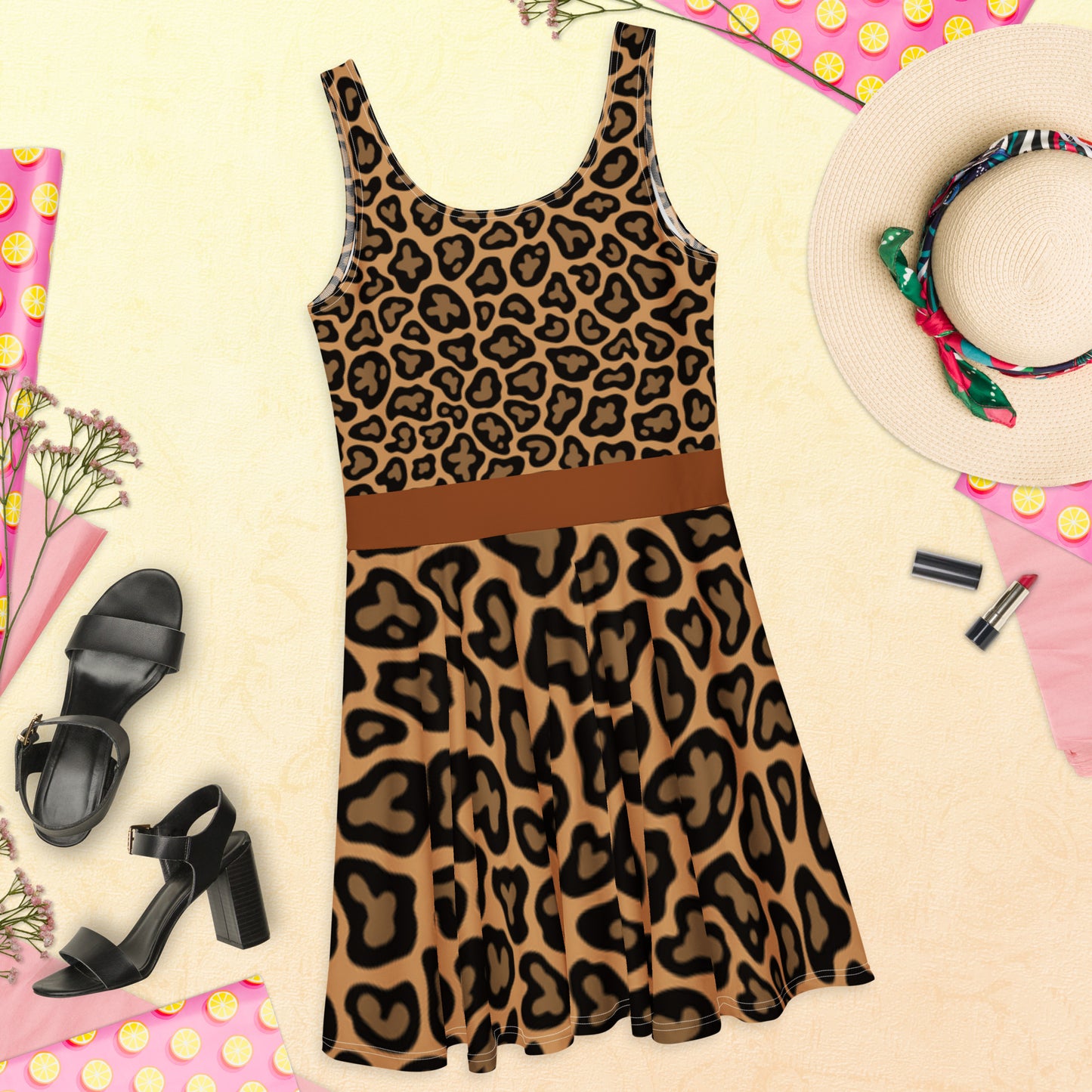 Cheetah Flare Dress-With Vest,Belt &Buckle Design