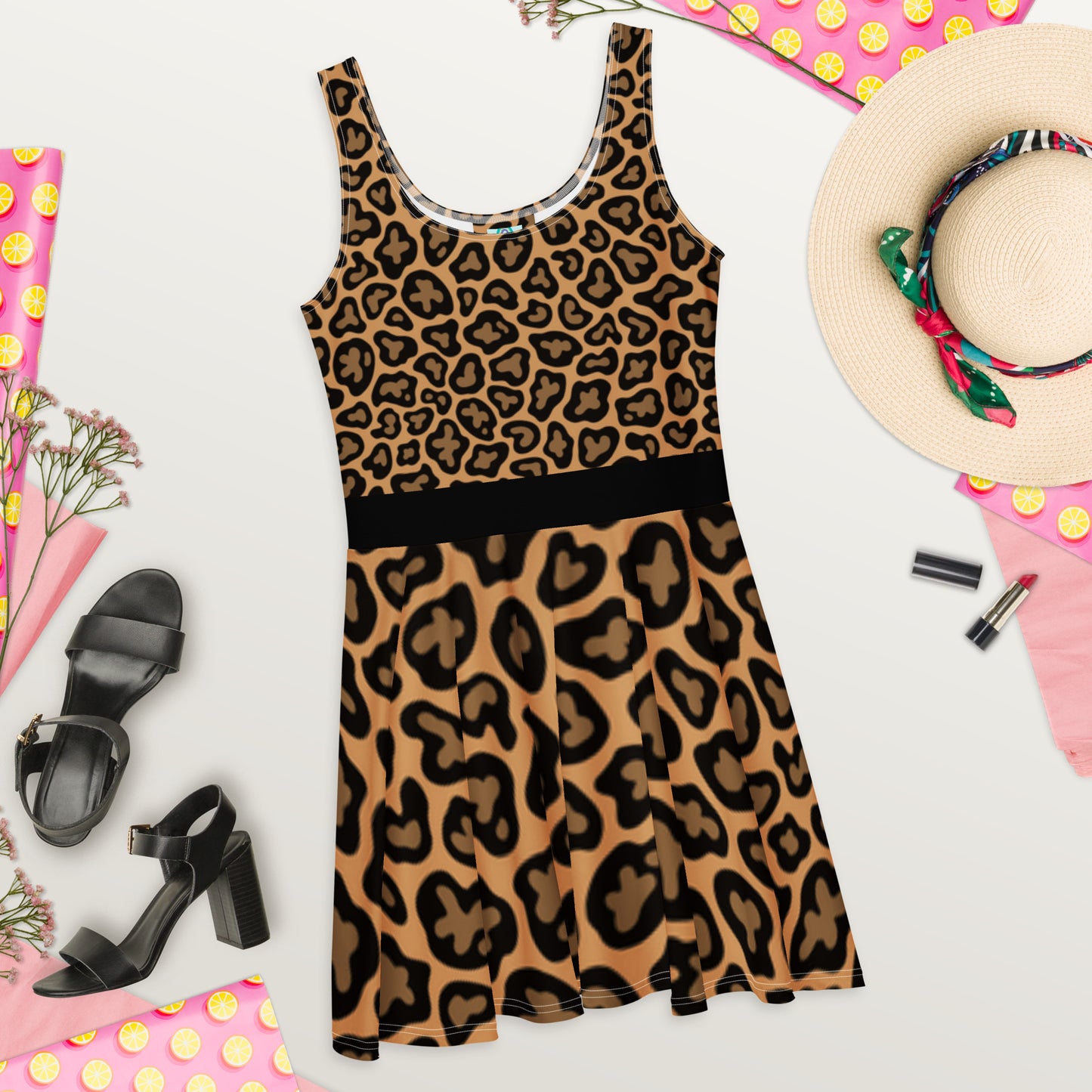 Cheetah Flare Dress-With Black Belt Design