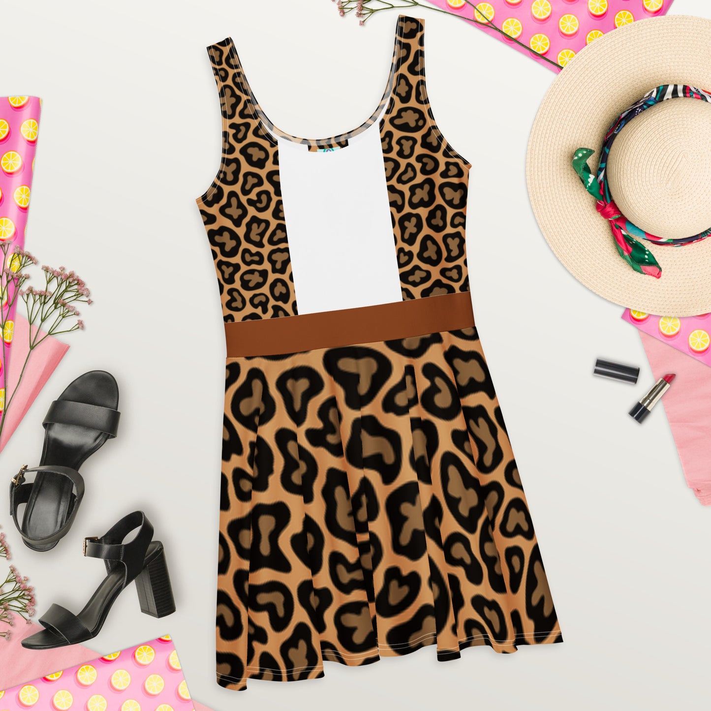 Cheetah Flare Dress-With Vest &Brown Belt Design