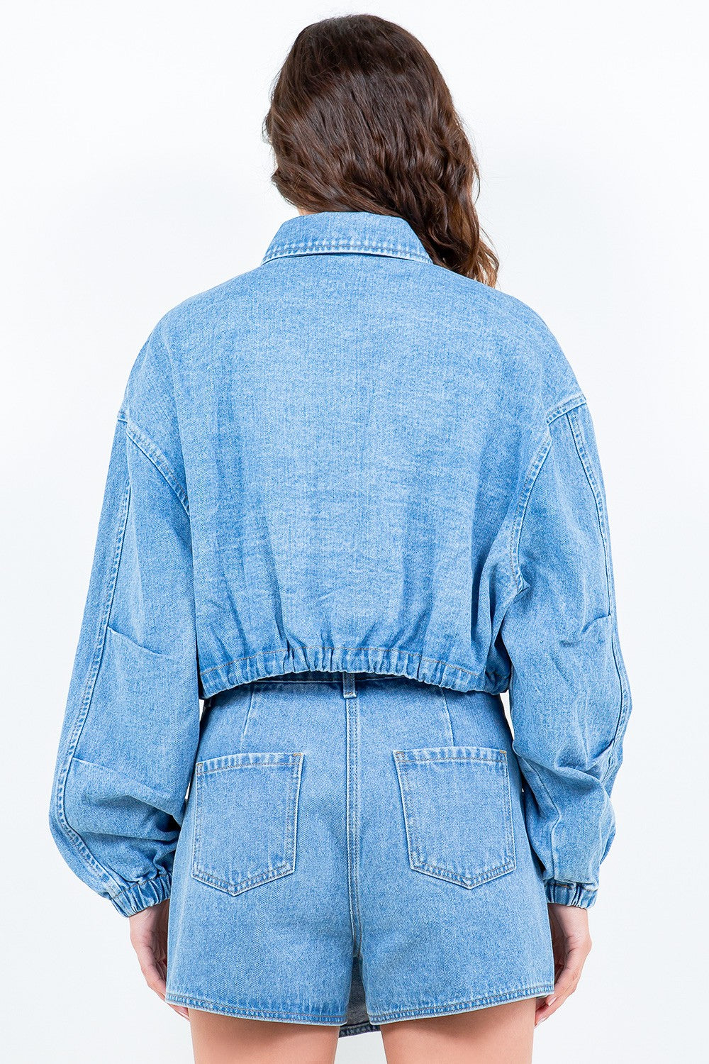 Drawstring Waist Crop- Denim Jacket