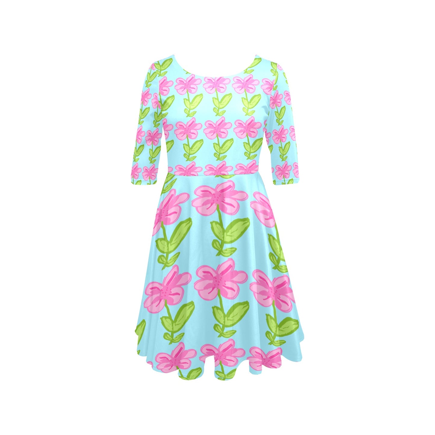 Pink Lilly-Dress Half Sleeve Flare Dress