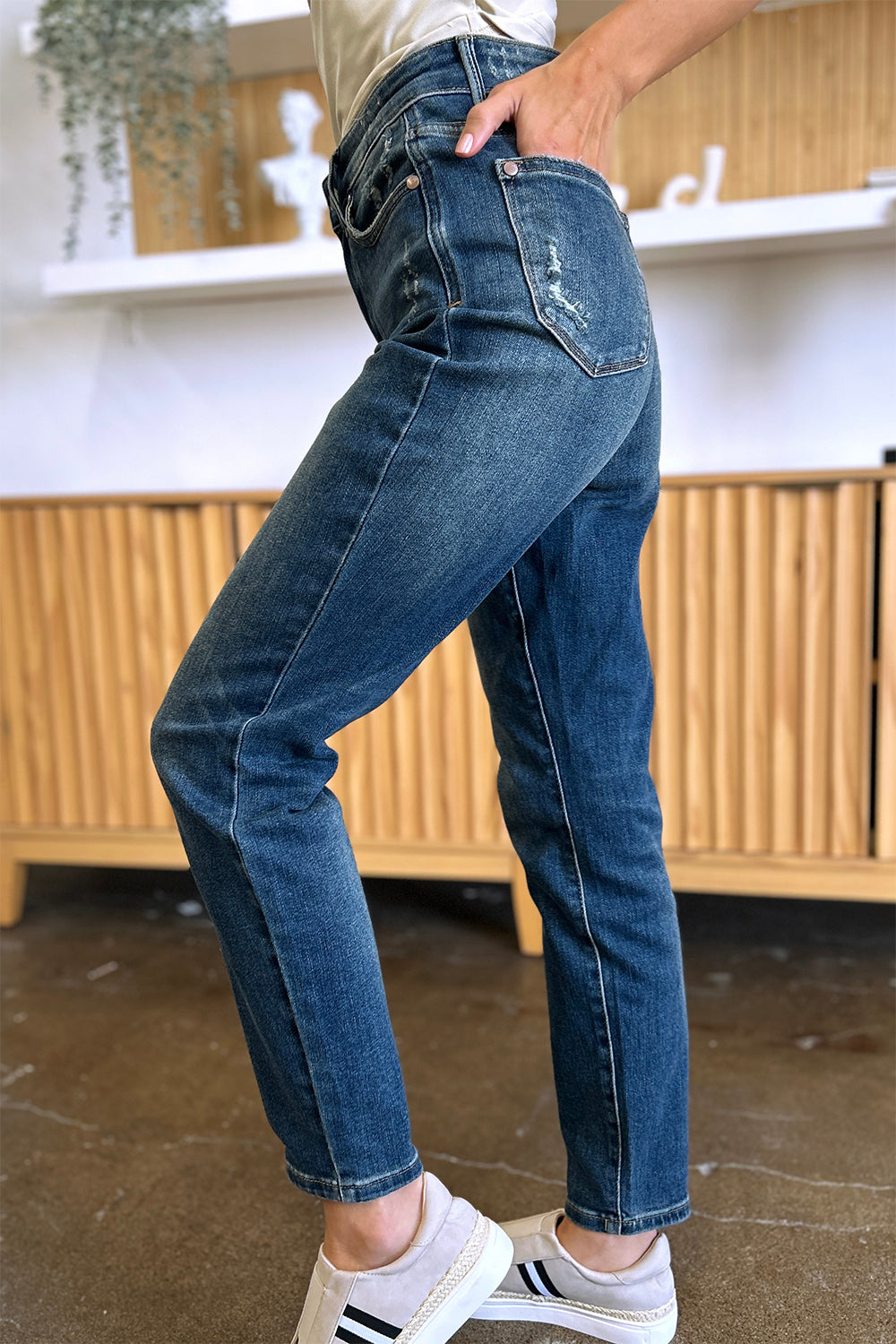 Medium Blue- Full Size Tummy Control High Waist Slim Jeans