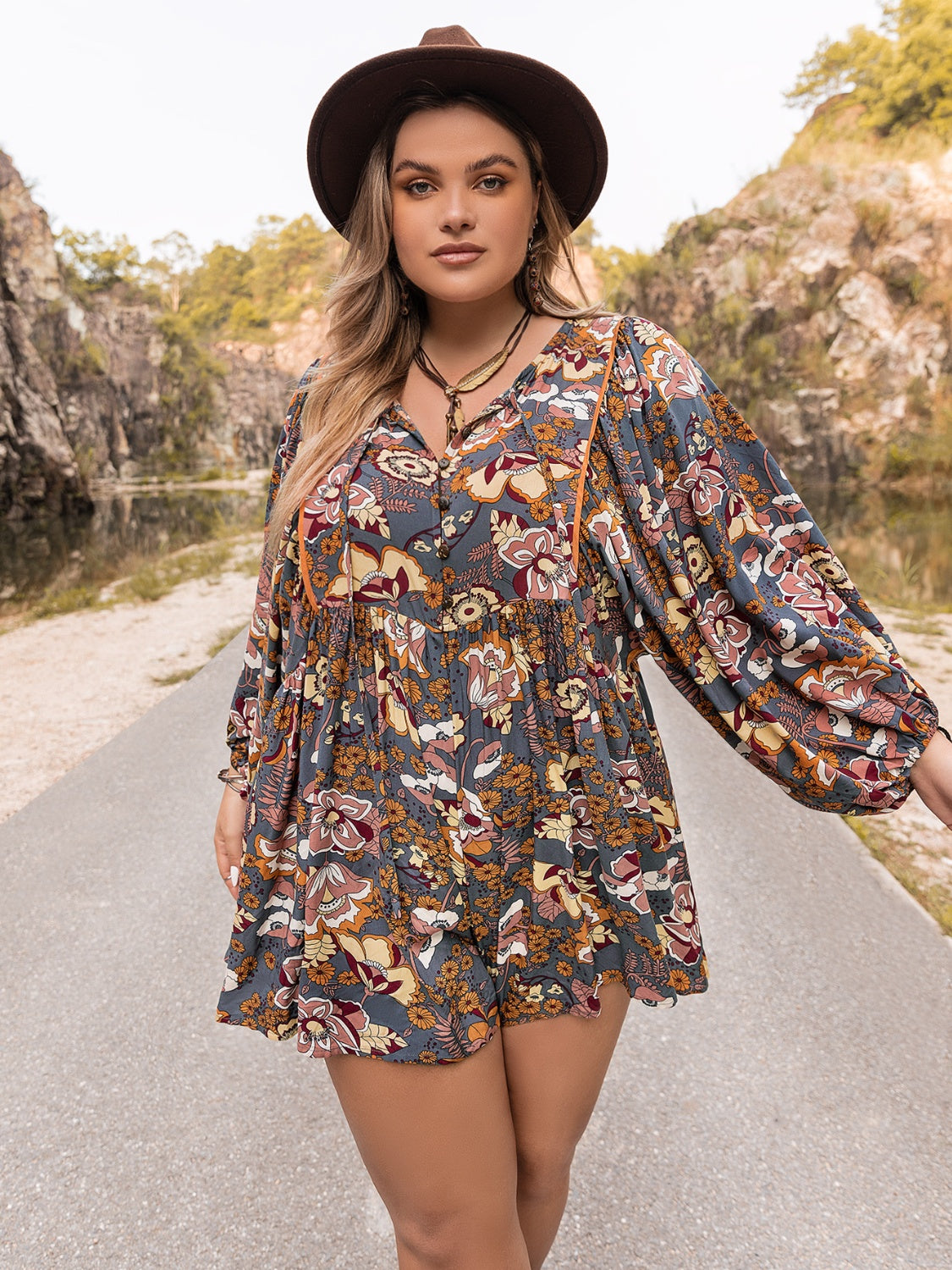 Autumn To Spring-Floral Long Sleeve Romper