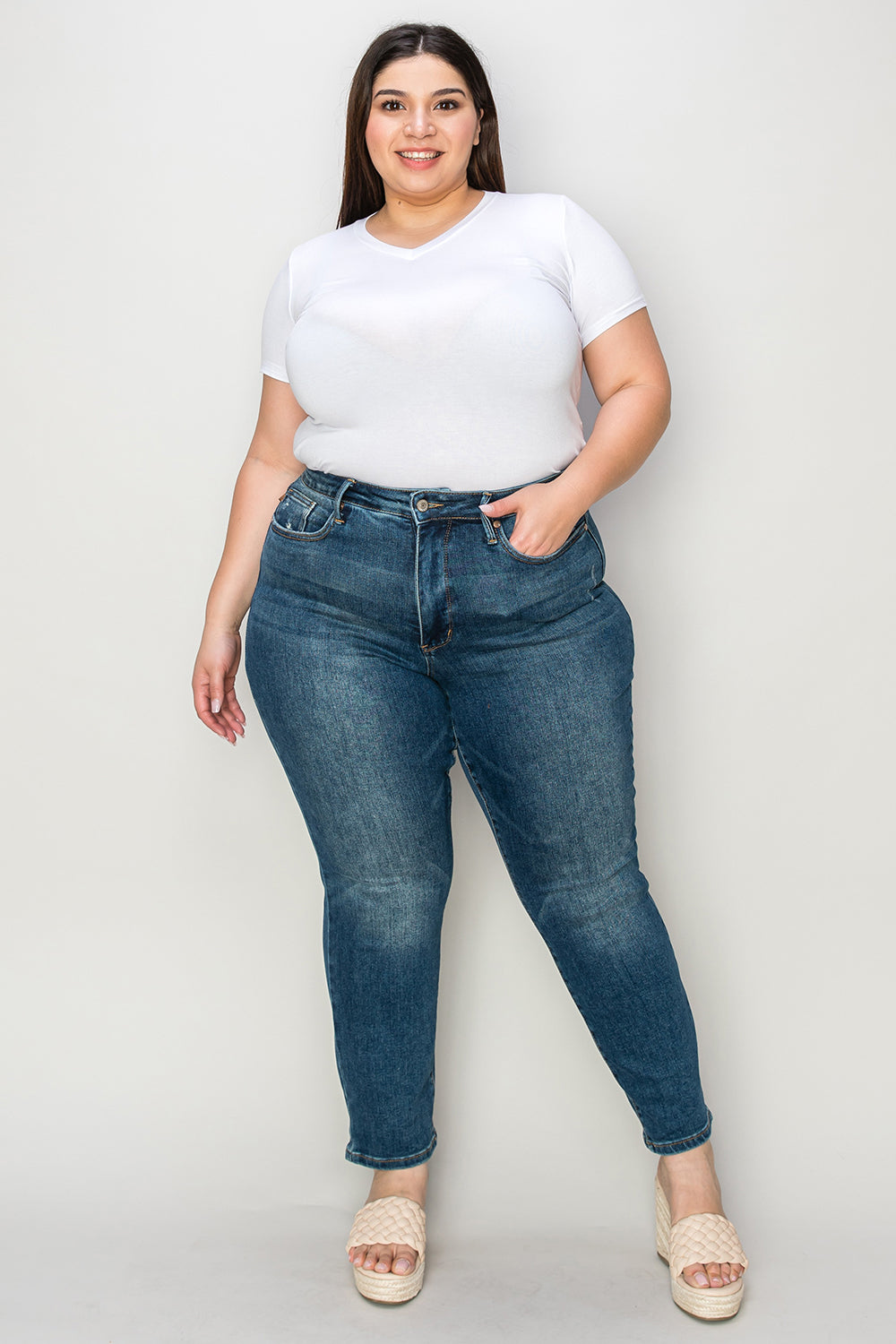 Medium Blue- Full Size Tummy Control High Waist Slim Jeans