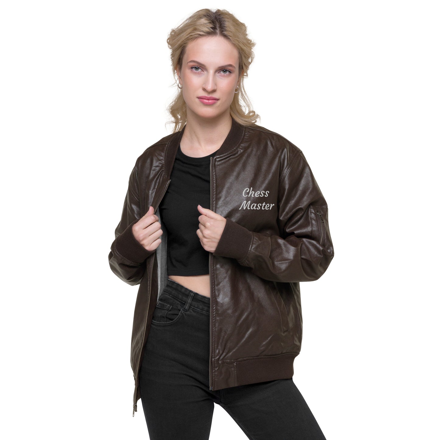 Let's Play Chess-Leather Bomber Jacket