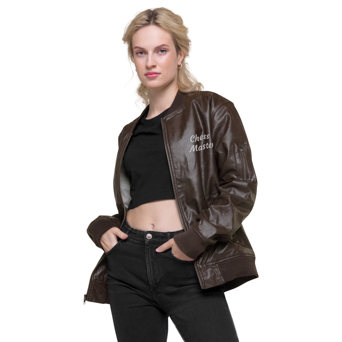 Let's Play Chess-Leather Bomber Jacket