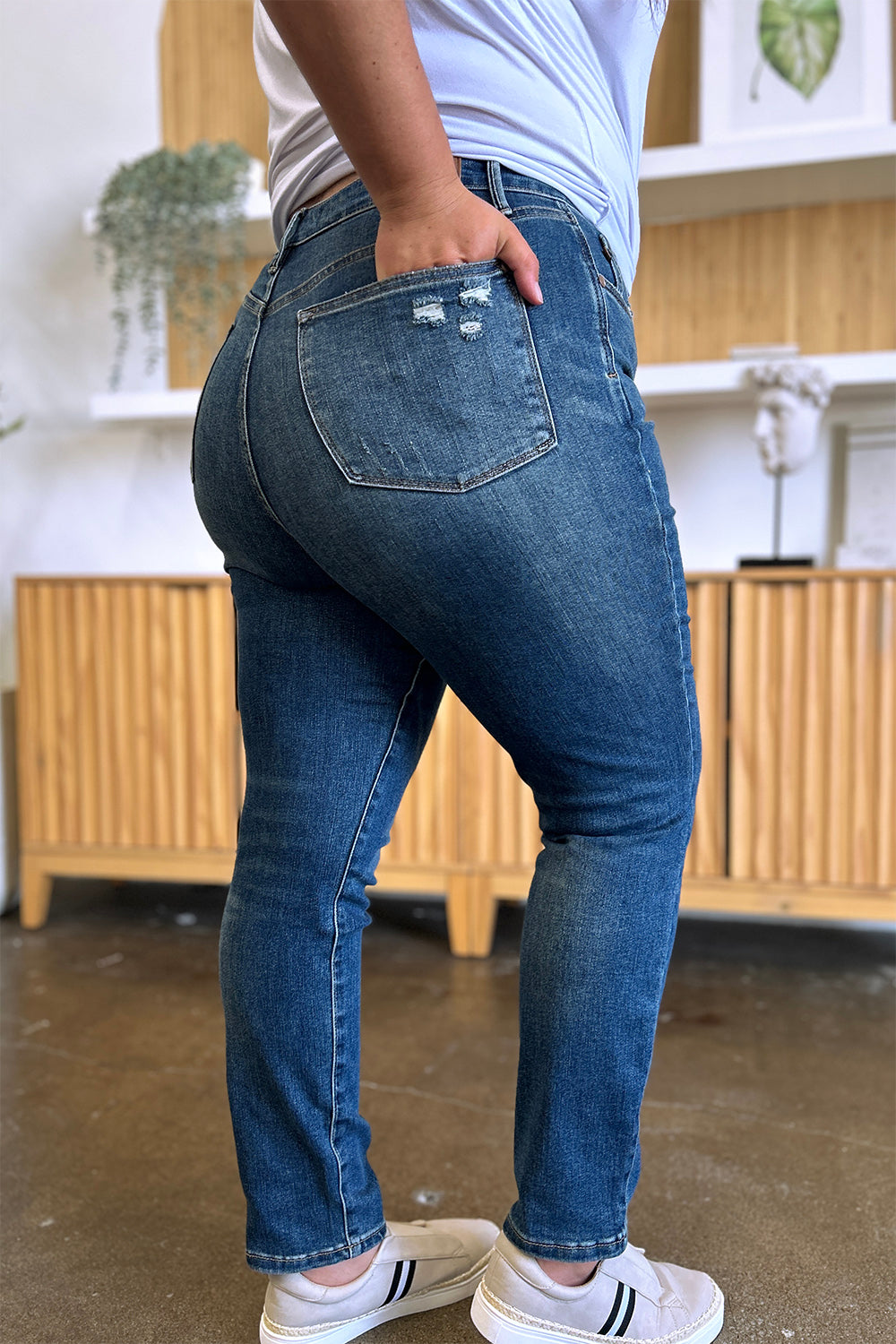 Medium Blue- Full Size Tummy Control High Waist Slim Jeans