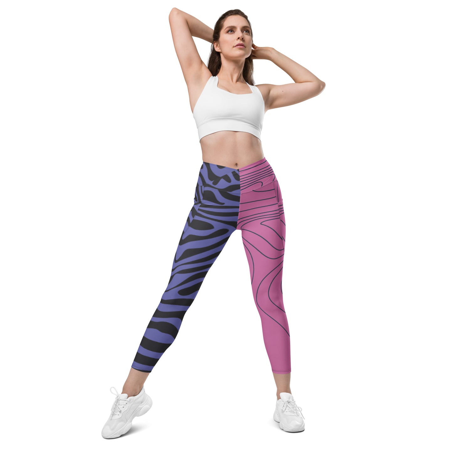 Pink& Purple Swirls 3-Retro Crossover leggings with pockets