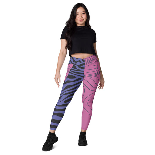Pink& Purple Swirls 5-Retro Crossover leggings with pockets