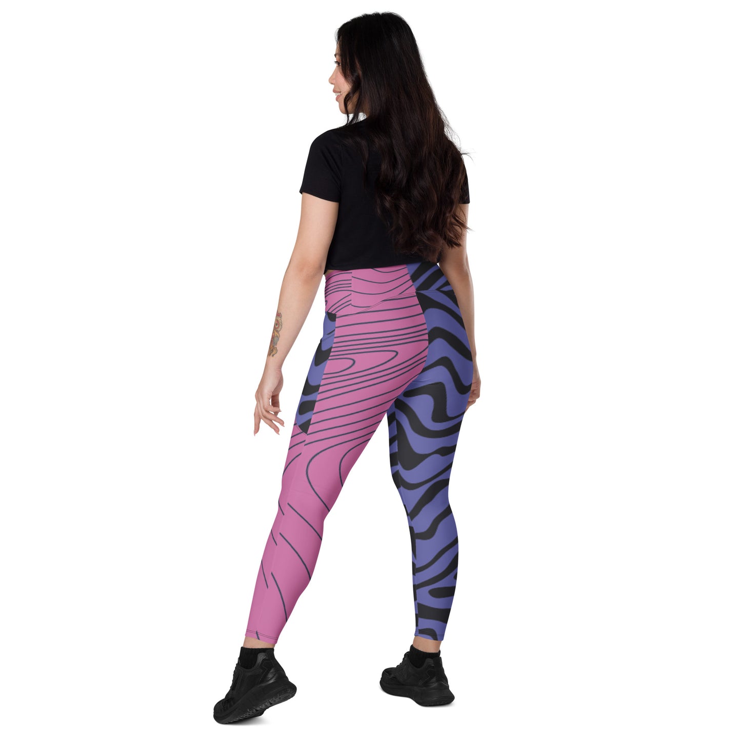 Pink& Purple Swirls 4-Retro Crossover leggings with pockets