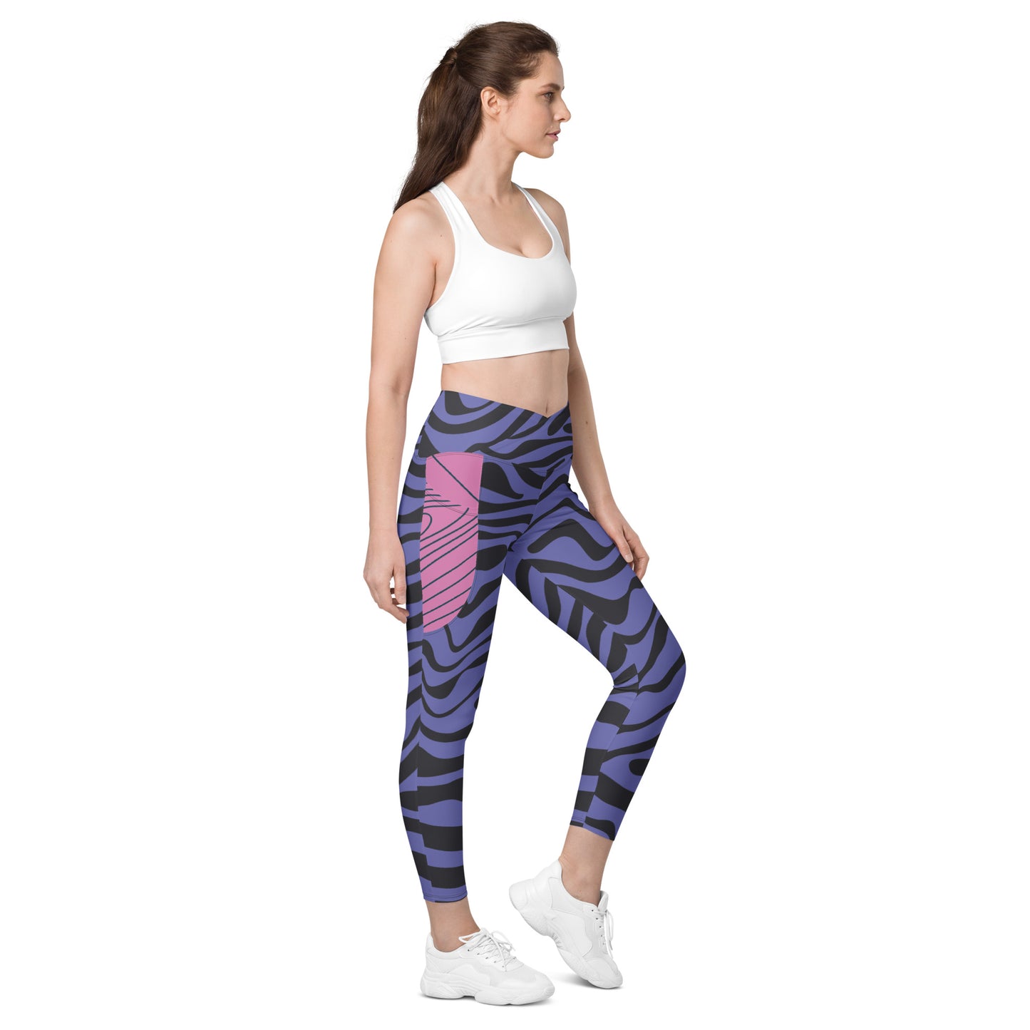 Pink &Purple Swirls-Crossover leggings with pockets