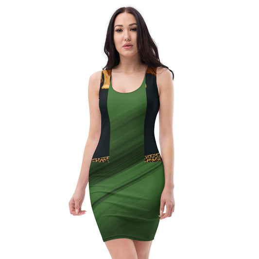 Exotic Green Dress-with Safari Print Vest