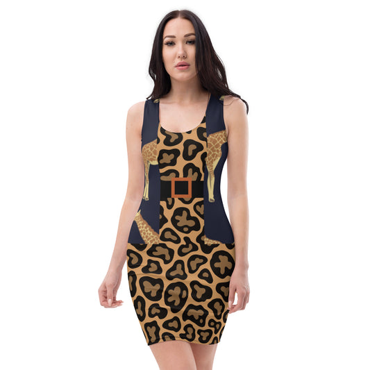 Cheetah Dress-With Giraffe Print Vest& Belt-Buckle Design