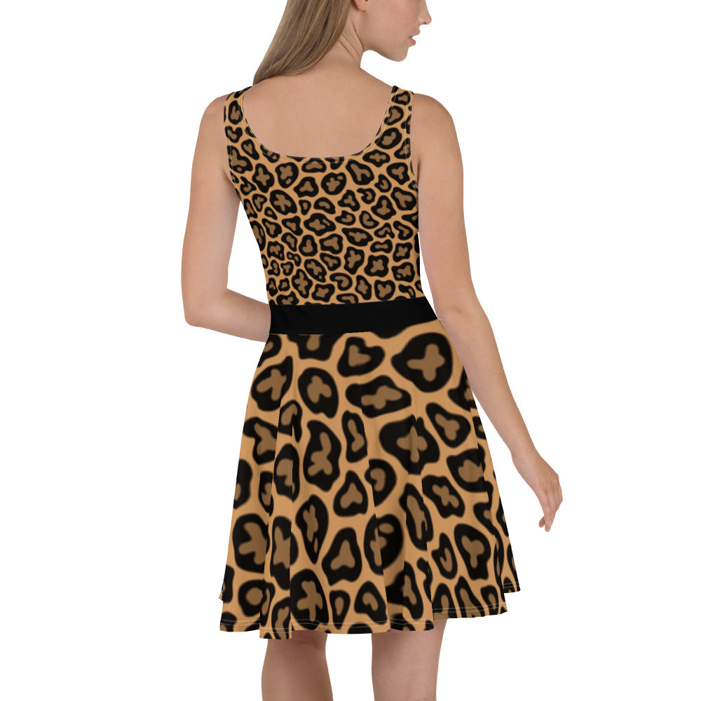 Cheetah Flare Dress-With vest&belt design