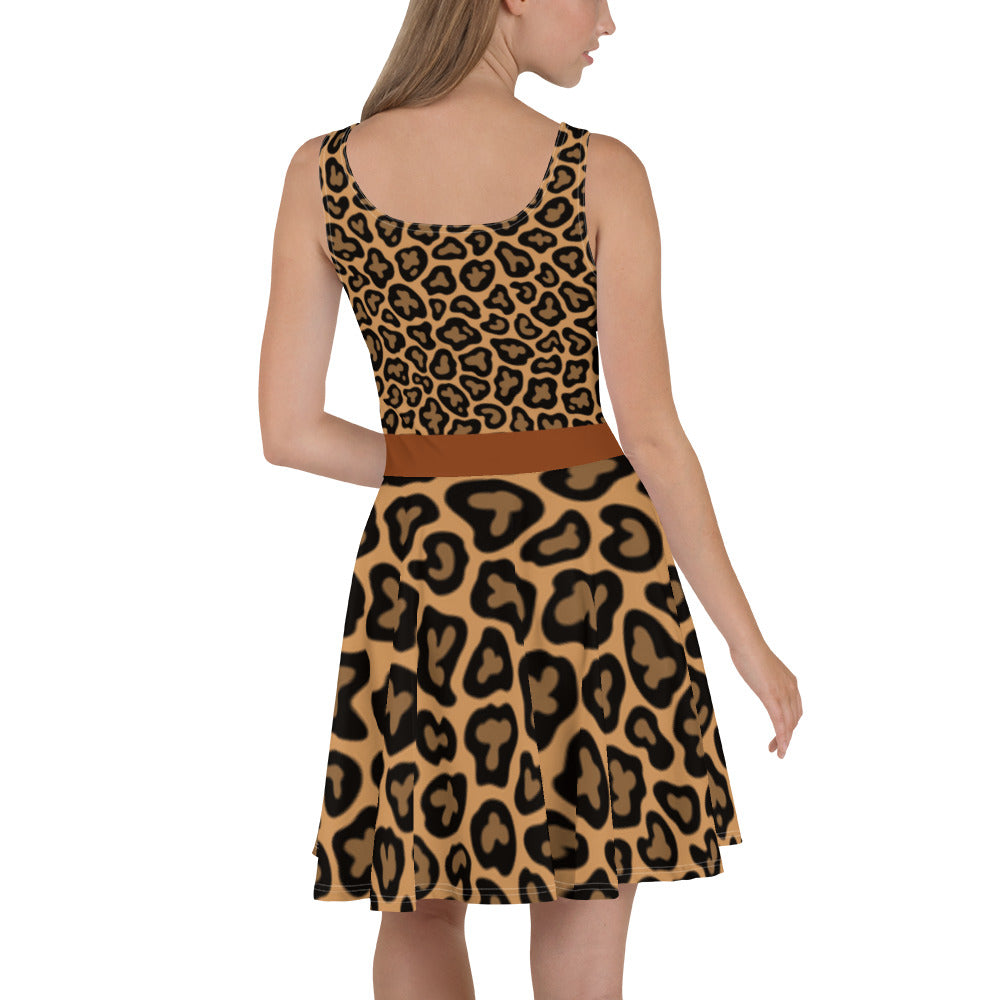 Cheetah Flare Dress-With vest&belt design